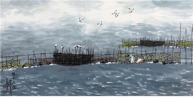 청해도 · 지본 위에 수묵담채 · 68x138cm · 곽남배 · (이미지출처 = 화순군립석봉미술관)