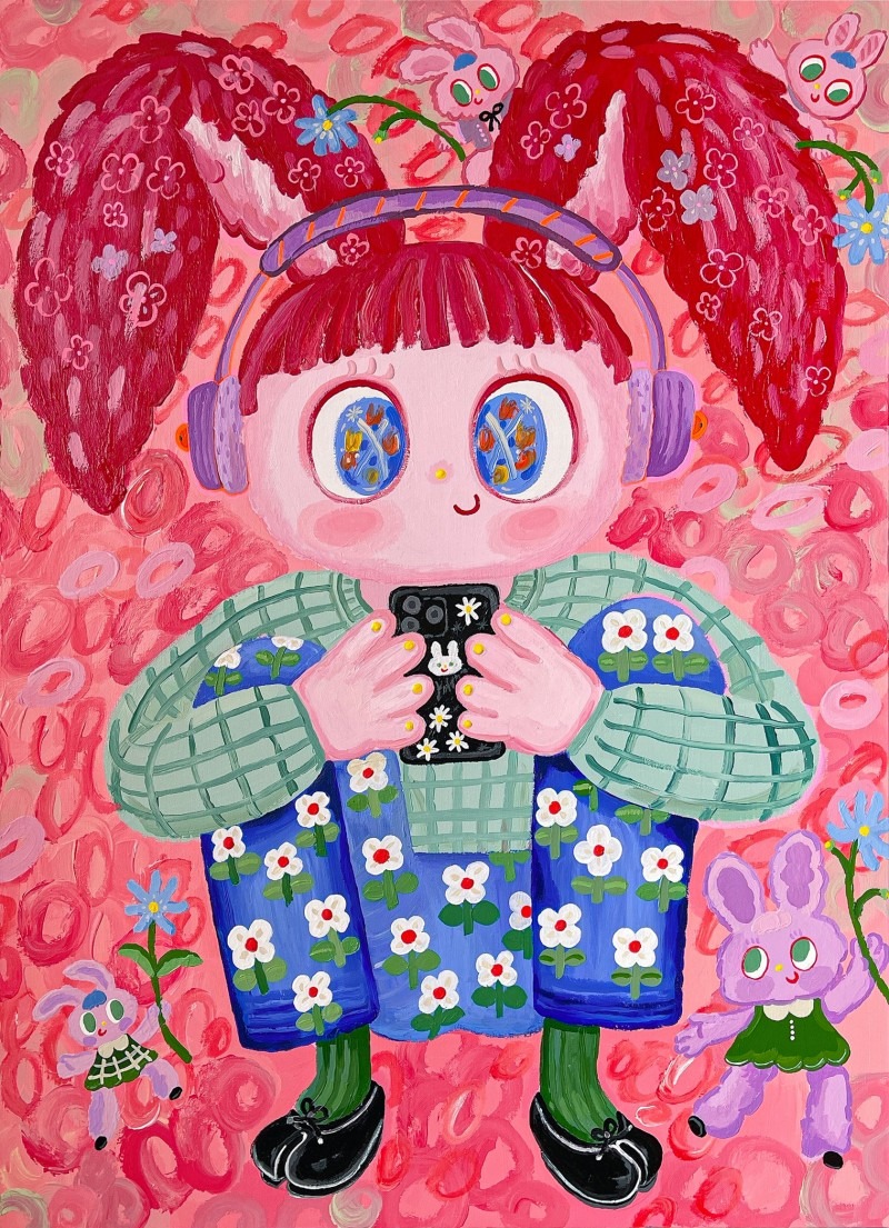 Music Life! "엄마 음악선곡은 베리임폴트 해" · Acrylic on canvas · 90.9 x 65.1 cm · 2022 · 키마 · (이미지 출처 = 러브 컨템포러리아트)