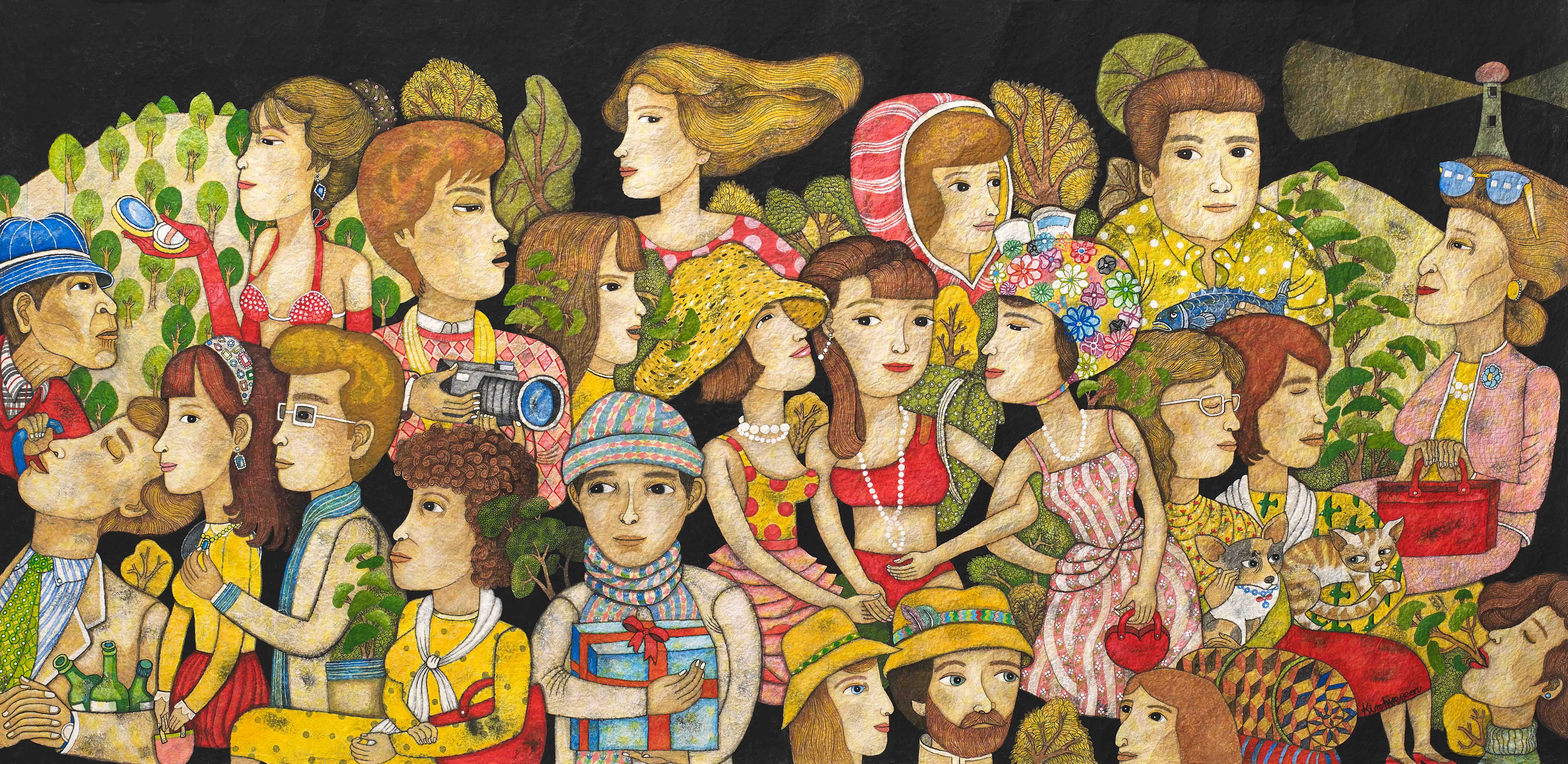 여행하는 사람들 · 요철지의 채색 · 100x204cm · 2022 · 김혜연 · Kim Hyeyeon · (이미지제공 = 청화랑)