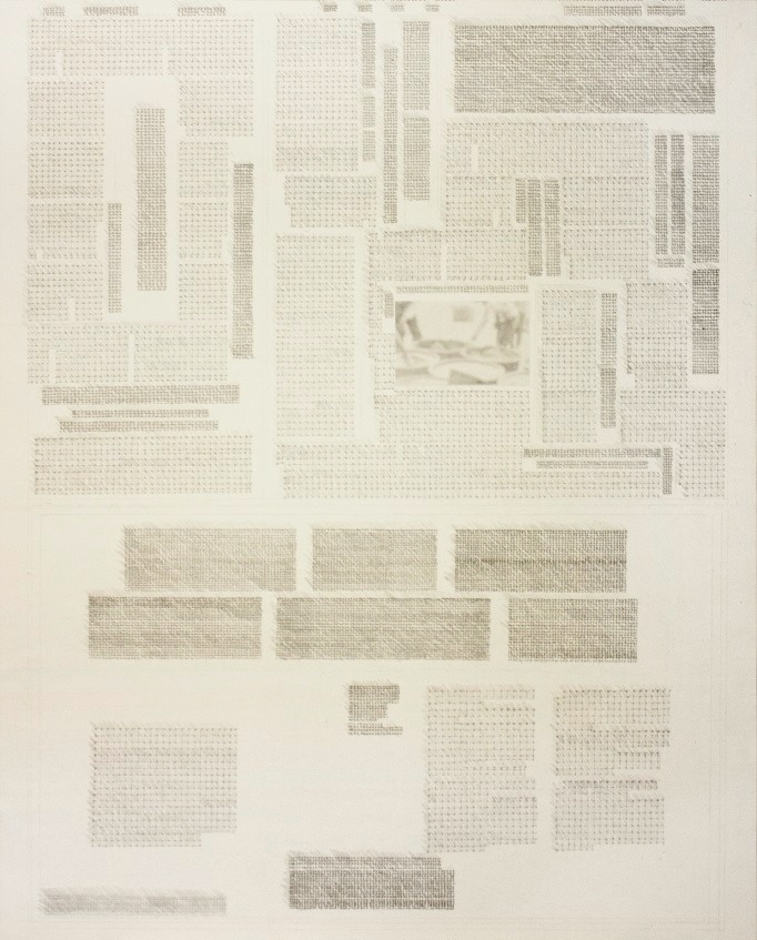 1983년 3월 30일 (주택자금 대출부진..) · 한지에 연필, 먹, 디지털 프린트 · 130x162.3cm · 2022 · 임장순 · (이미지출처 = 화성시문화재단)