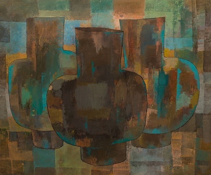 푸른 항아리 · 캔버스에 유채 · 72.7 × 60.6cm · 1990 · 초헌(草䡣) 장두건 · (이미지출처 = 포항시립미술관)