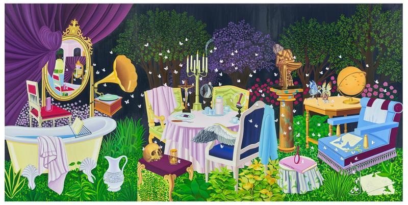 화가 N의 밤풍경을 거닐다 · Oil on linen · 194x390cm · 2022 · 남경민 · (이미지출처 = 이화익갤러리)
