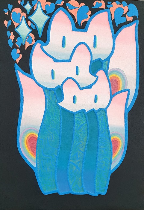 여우가족 · 혼합재료 · 72,7x50.0cm · 2022 · 유회선 · (이미지출처 = 사이아트 스페이스)
