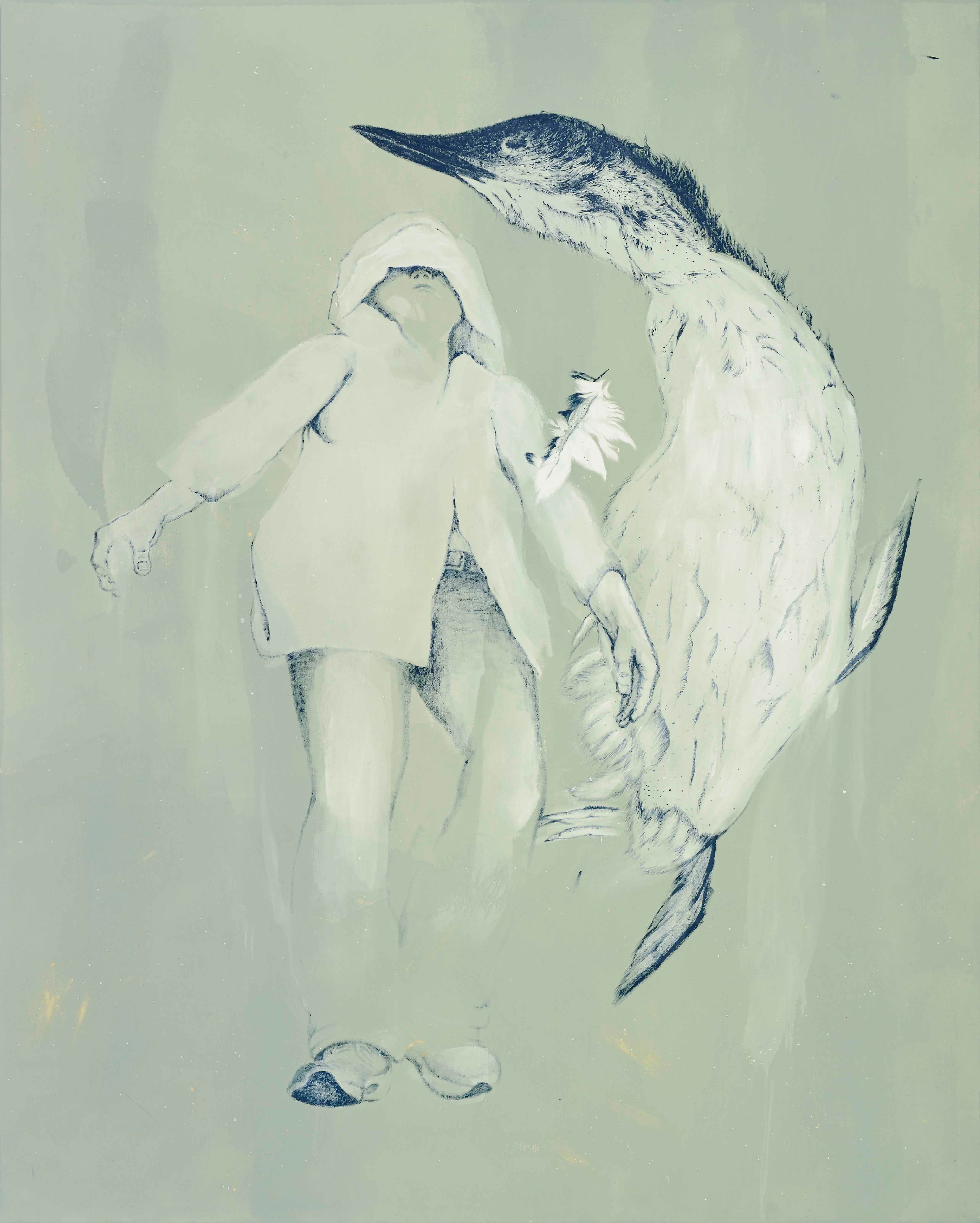 죽은 새와 함께 · 캔버스에 유채, 아크릴 · 162×130cm · 2021 · 정정엽 · (이미지제공 = 아트센터 화이트블럭)