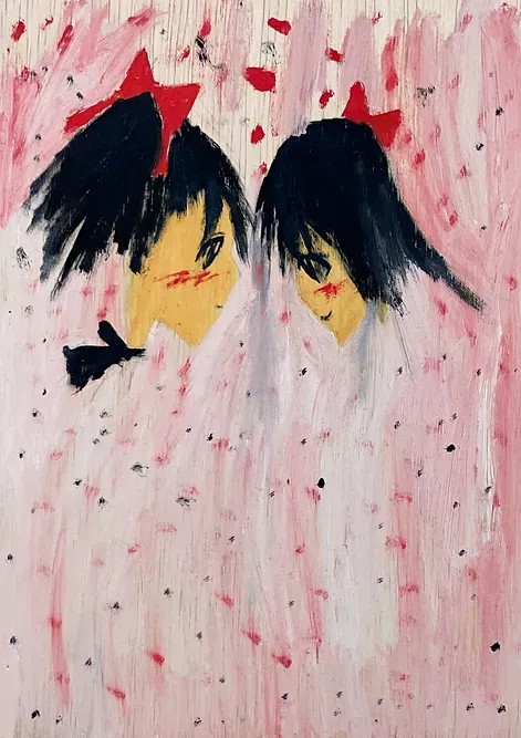 미미 · 나무 판넬에 유화 · 21.5x15.5 cm · 2022 · 김사피 · (이미지출처 = 공간사일삼)