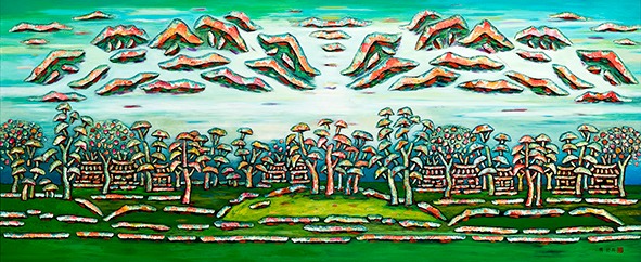 정토 · Acrylic on canvas · 80x194cm · 2010 · 류민자 · ⓒ Ryu Minja / GALLERY RAON (이미지제공 = 갤러리 라온)