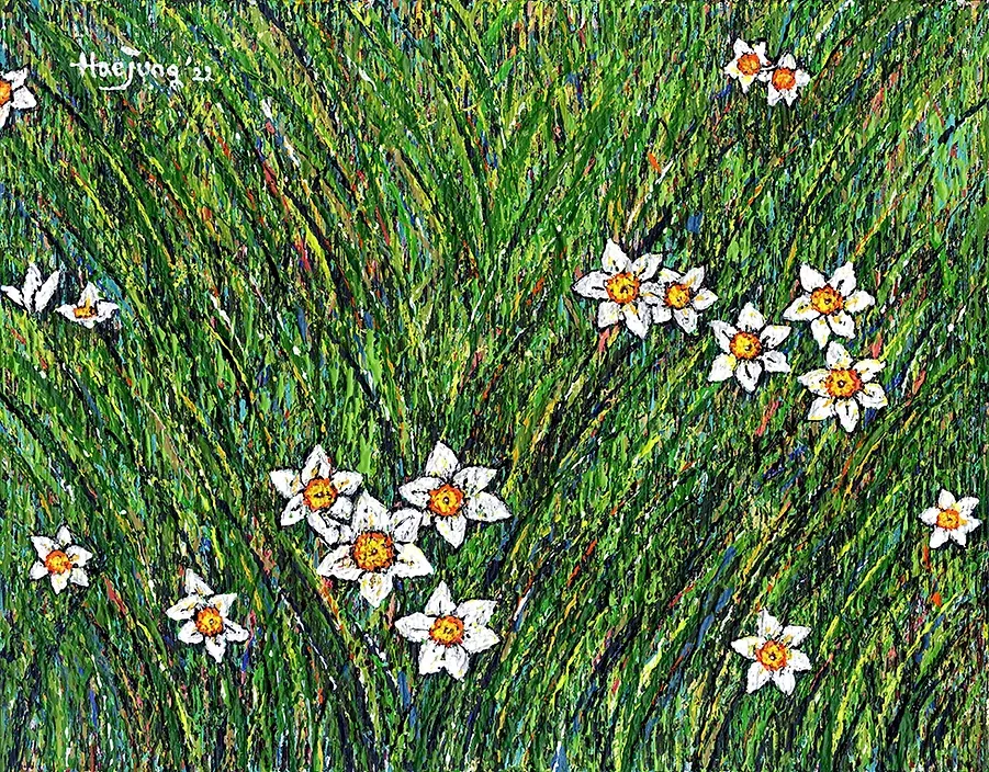 수선화 · 캔버스 위에 아크릴 · 27.3x34.8cm · 2022 · 변해정 · Byun Haejeong · (이미지출처 = 한국미술재단 아트버스카프) · (Source = artversekaf)