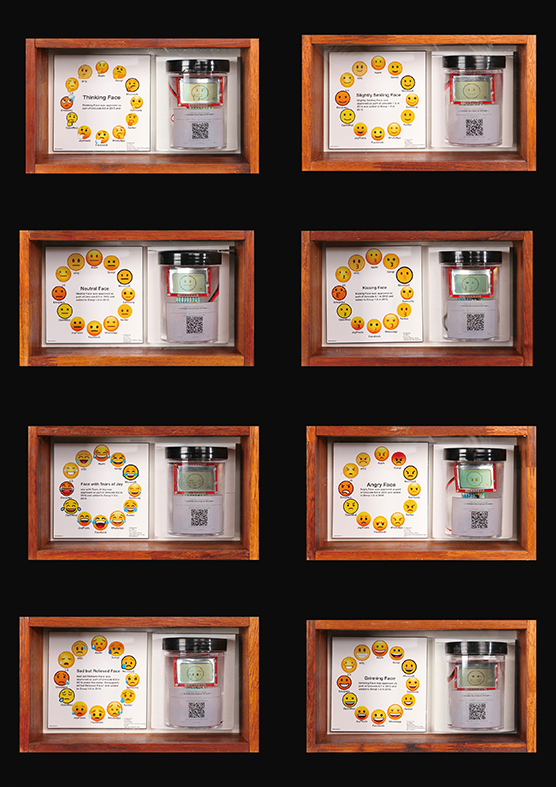 멸종한 생명체를 대하는 자세 : Emoji (#1~#16) · MCU board, Specimenjar, Customized Software and Hardware · 19 x 15cm · 2020-2022 · Emoji (#1~#8) · MCU board, Specimenjar, Customized Software and Hardware · 원예찬 · Won Yechan · (이미지 출처 = 아트랩 범어) · (Source = Artlab Beomeo)