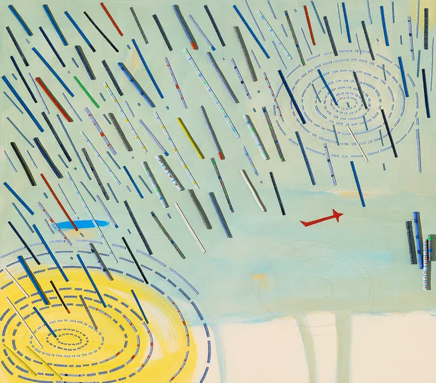 소나기22-10 · 판넬위에 캔버스천에 아크릴, 청바지천 · 53x45.5cm · 2022 · 최윤희 · Choi Yoonhee · (이미지출처 = 한국미술재단 아트버스카프) · (Source = artversekaf)