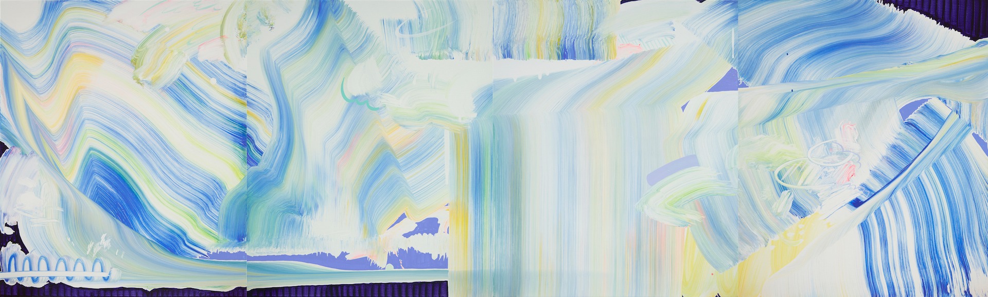 밤공기, 새벽공기 모두모두 사월이 되었네 · Acrylic on canvas · 72.7x242.4cm · 2022 · 전희경 · Jeon Heekyung · (이미지제공 = 뮤즈세움) · (Source = Musesseum)