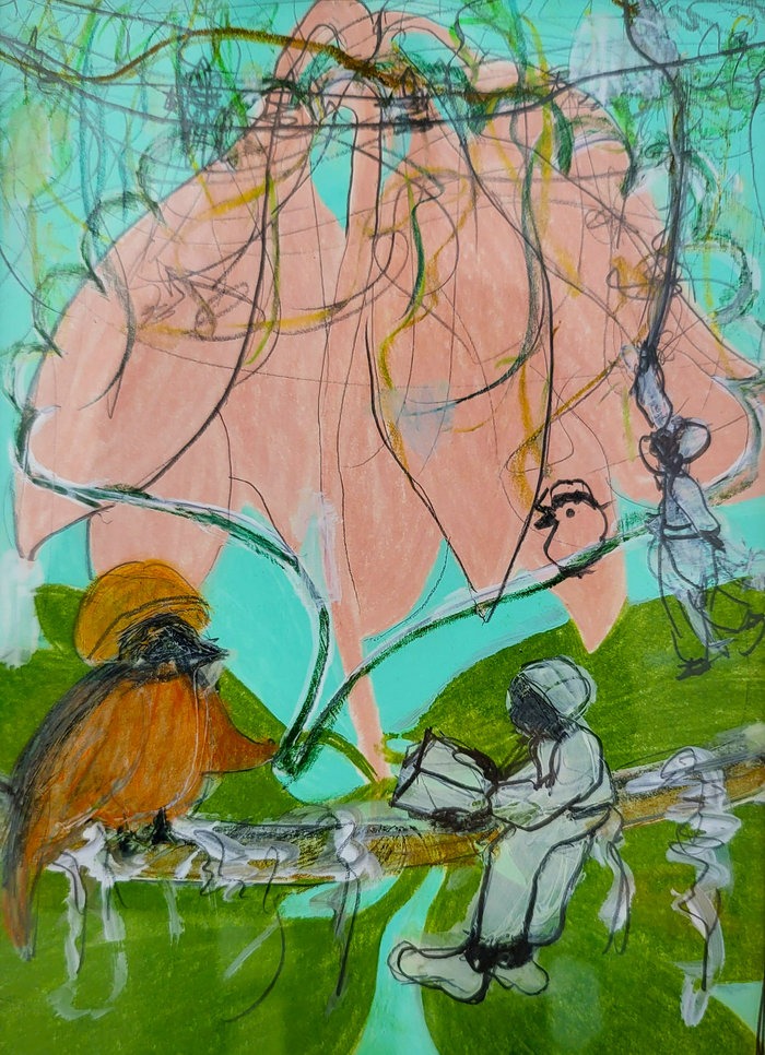 나뭇잎 우산 · Colored pencil on paper · 22 x 16cm · 2021 · The Leaf Umbrella · Colored pencil on paper · 윤정원 · Yoon Jeongwon · ©GalleryJJ (이미지 제공 = 갤러리JJ) · ©GalleryJJ (Source = galleryjj)