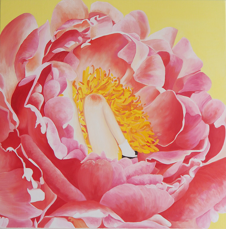 Rest in the peony · oil on canvas · 80.3x80.3cm · 2022 · Rest in the peony · oil on canvas · 김유주 · Kim Yuju · (이미지 출처 = 아트랩 범어) · (Source = Artlab Beomeo)