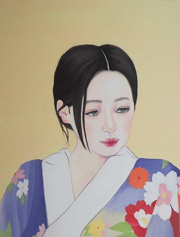 로브를 입은 자화상 · oil on canvas · 53.0x40.9cm · 2022 · oil on canvas · 김유주 · Kim Yuju · (이미지 출처 = 아트랩 범어) · (Source = Artlab Beomeo)