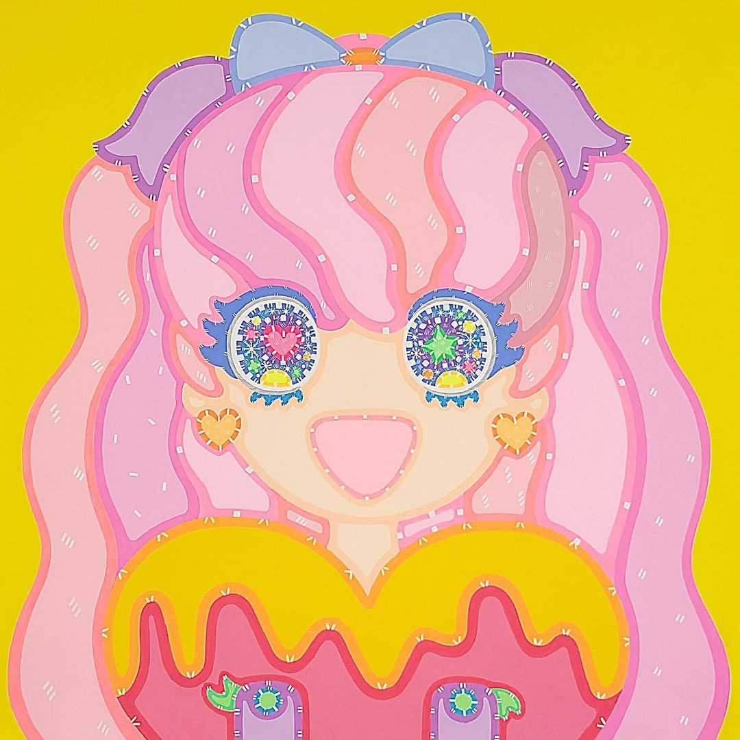 Wonderland-It will be Visible Now. Pink Heart! · 캔버스에 아크릴 · 49 x 49cm · 2022 · Wonderland-It will be Visible Now. Pink Heart! · Acrylic on canvas · 이사라 · Lee Sa Ra · (이미지 출처 = 갤러리 카르티즘) · (Source = Gallery Kartism)