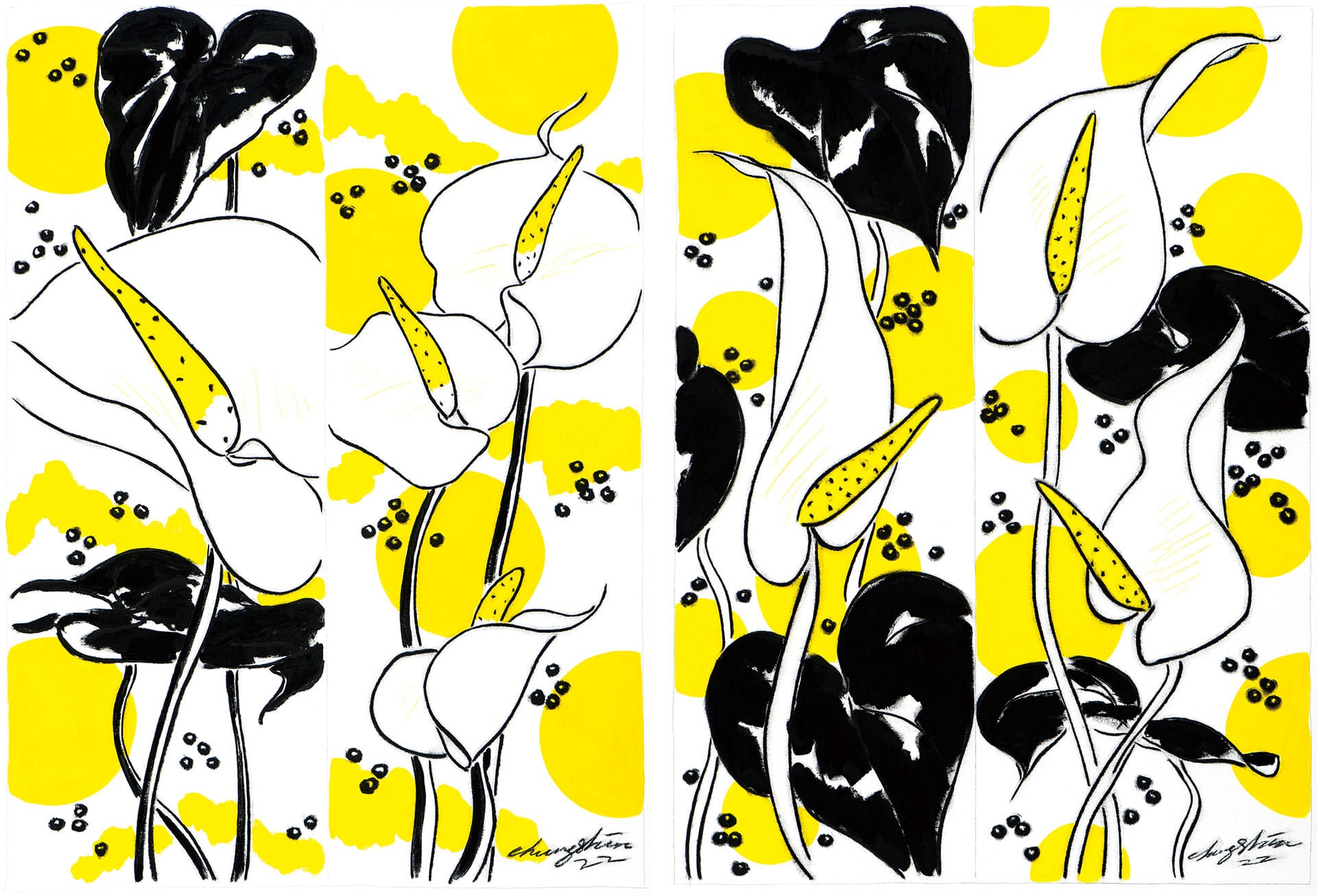 Black Neon : 정물산책 · Mixed media on Canvas · 72.7 x 53cm · 2022 · Black Neon · Mixed media on Canvas · 청신 · Chungshin · (이미지 출처 = 프린트베이커리) · (Source = Print Bakery)