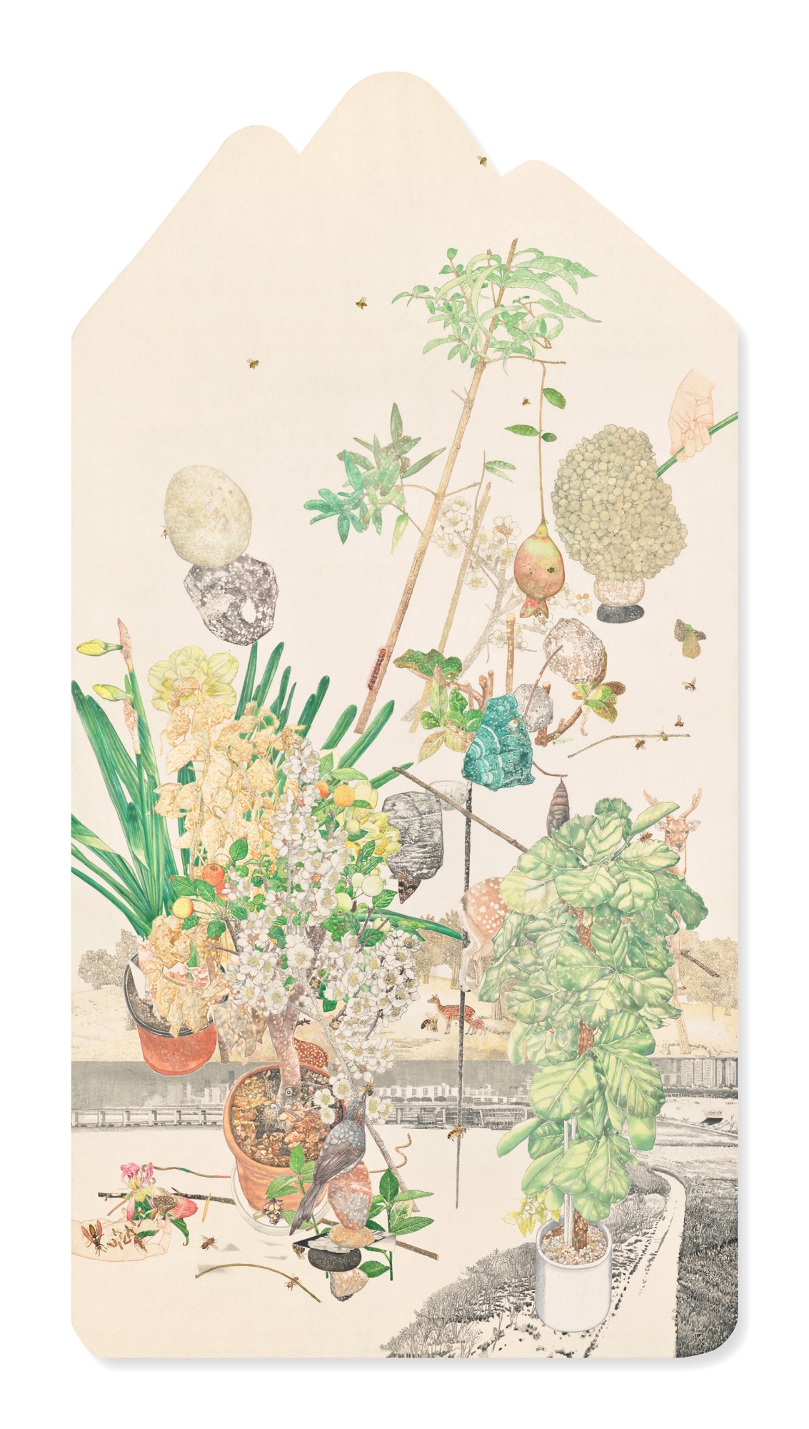 작은 은거 · 비단에 수묵채색 · 172.5×90cm · 2021 · 진민욱 · Jin Minwook · (이미지 제공 = 한원미술관) · (Source = Hanwon Museum of  Art)
