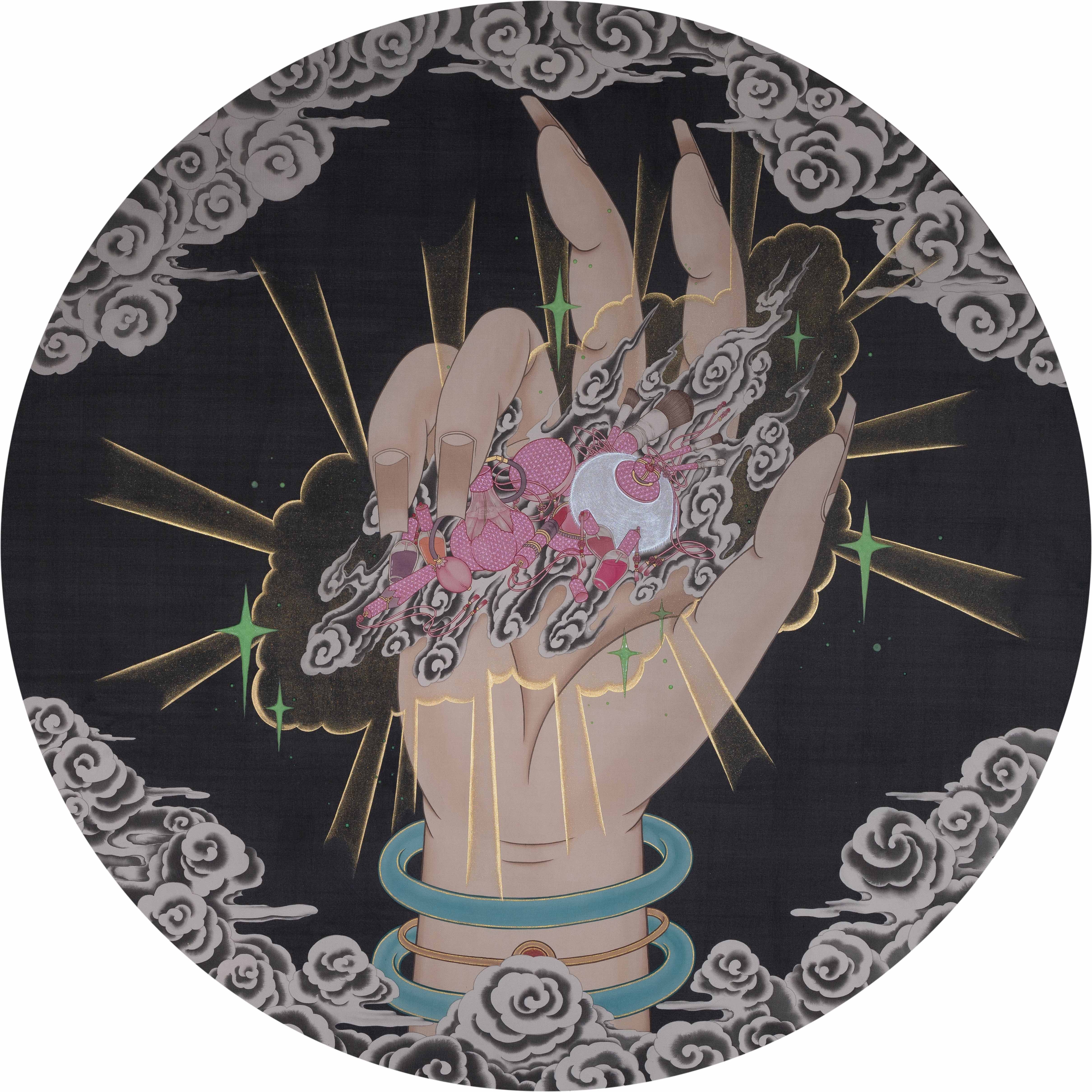 홀리 메이크-업 · 비단에 담채, 축광분 · 지름 120cm · 2022 · 박그림 · Park Geurim · (이미지 제공 = 일민미술관) · (Source = ILMIN Museun of Art)