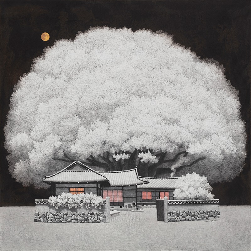종태네집_설밥 · charcoal and acrylic on canvas · 2022 · 김용일 · Kim Yongil · (이미지 출처 = 슈페리어 갤러리) · (Source = Superior Gallery)