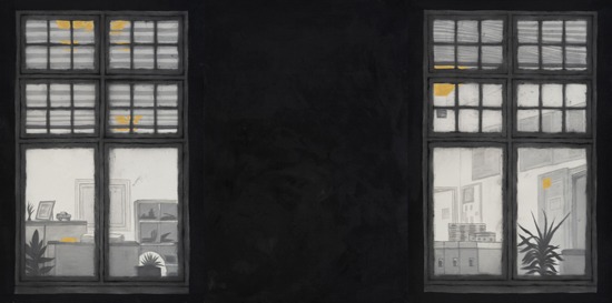 두개의 창 너머 · Mixed Media on Linen · 196x390cm · 2022 · Mixed Media on Linen · 박현욱 · Park Hyunwook · (이미지 출처 = 갤러리도스) · (Source = Gallery Dos)