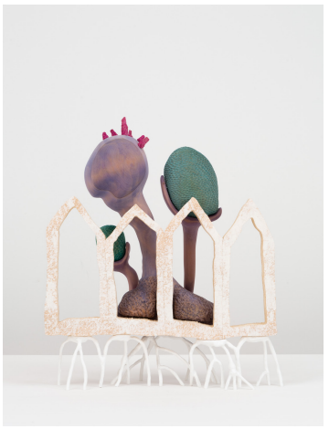 An Elder · Basswood, dye, plastic, steel, shellac-based primer · 52.7 × 47 × 25.4 cm · 2022 · An Elder · Basswood, dye, plastic, steel, shellac-based primer · 매튜 로네이 · Matthew Ronay · Photo by Matthew Ronay. Courtesy of the artist and Perrotin. · Photo by Matthew Ronay. Courtesy of the artist and Perrotin.