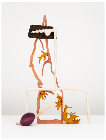 The Tower · Basswood, dye, gouache, steel, HMA, shellac-based primer · 110.5 x 73.7 x 26.7 cm · 2022 · The Tower · Basswood, dye, gouache, steel, HMA, shellac-based primer · 매튜 로네이 · Matthew Ronay · Photo by Matthew Ronay. Courtesy of the artist and Perrotin. · Photo by Matthew Ronay. Courtesy of the artist and Perrotin.