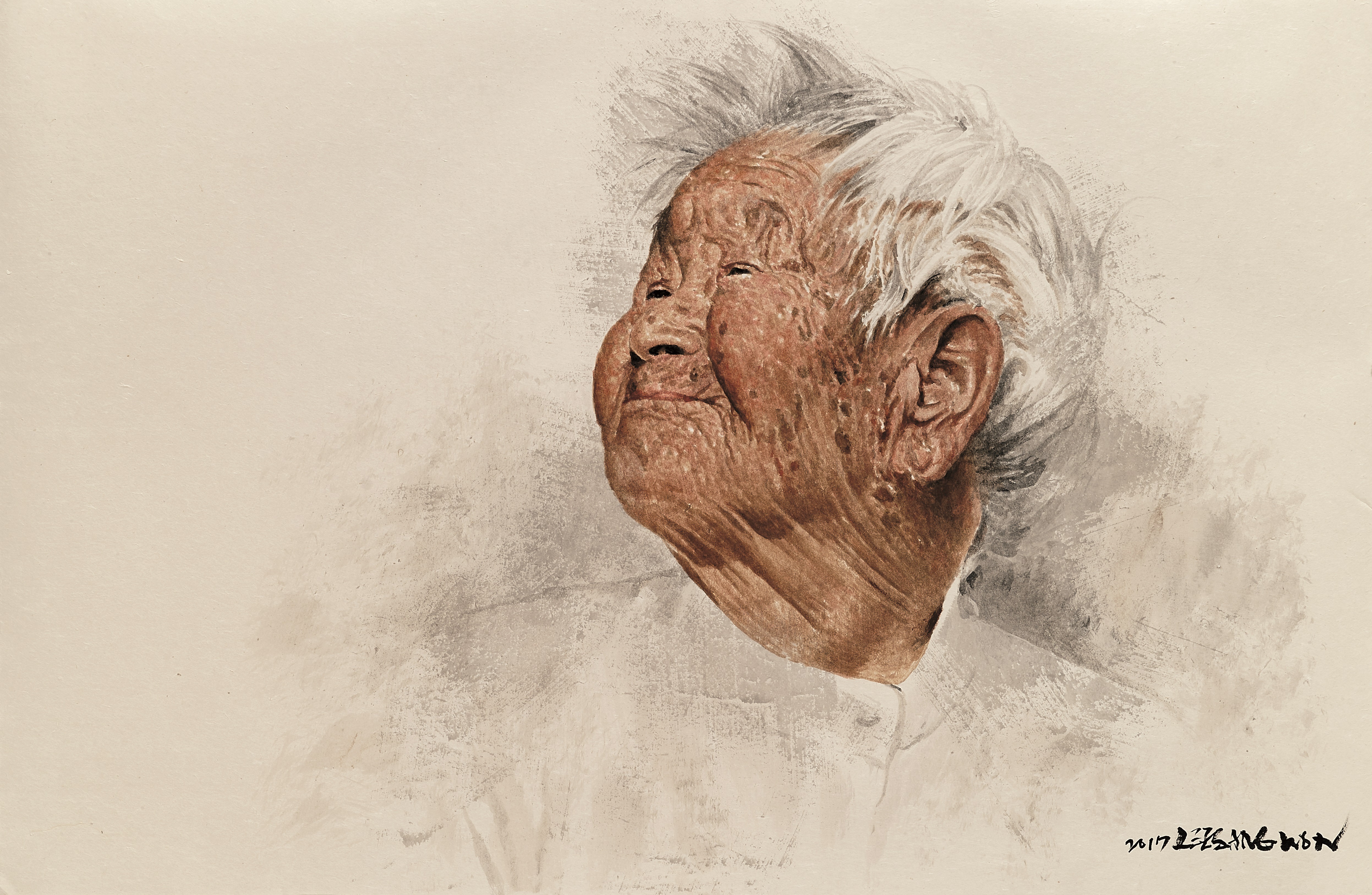 동해인 · 한지 위에  먹과 유화물감 · 125x82cm · 2017 · The East sea people · ink and oil color on paper · 이상원 · Lee Sangwon · (이미지 제공 = 이상원미술관) · (Source = Lee Sangwon museum)