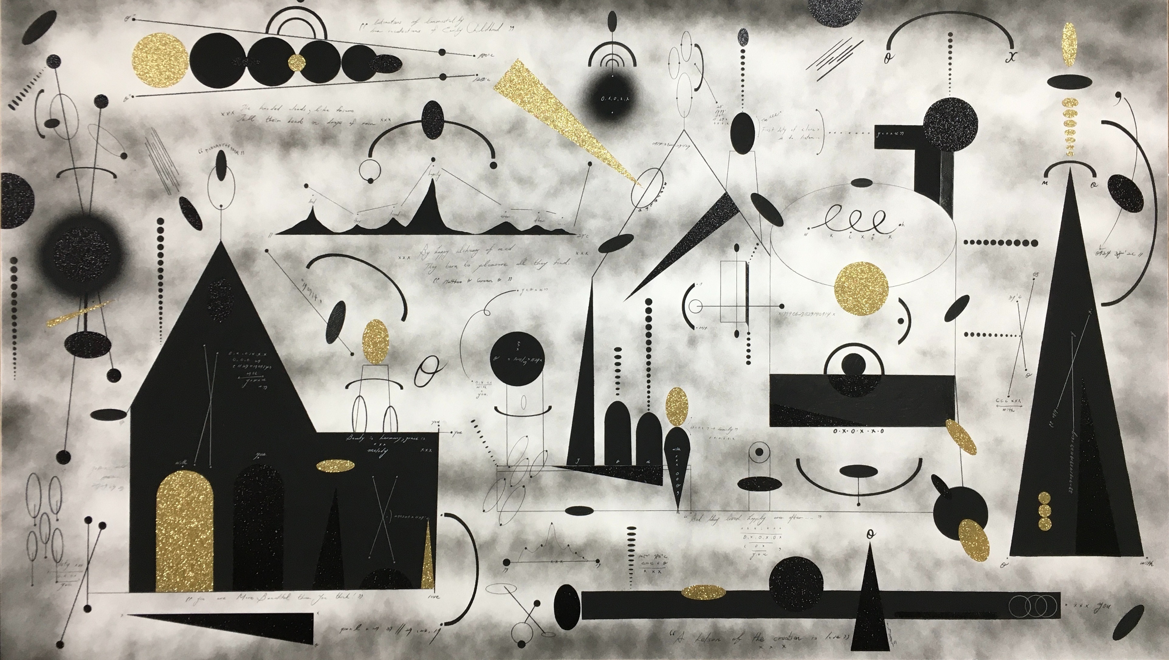 집 짓기를 위한 우리의 여러가지 드로잉 방법 · Pencil, Oil painting, Mixed media on paper · 2020 · The shining waves · Pencil, Oil painting, Mixed media on paper · 강준영 · Kang Junyoung · (이미지 제공 = 이길이구갤러리) · (Source = 2gil29gallery)