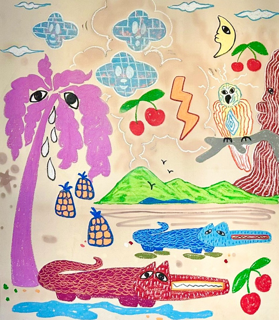 CROCODILES ARE HUNTING · OIL STICKS ON CANVAS · 150x130cm · 2022 · CROCODILES ARE HUNTING · OIL STICKS ON CANVAS · 에드 브로너 · ED BRONER · (이미지제공 = FFF) · (Source = FFF)
