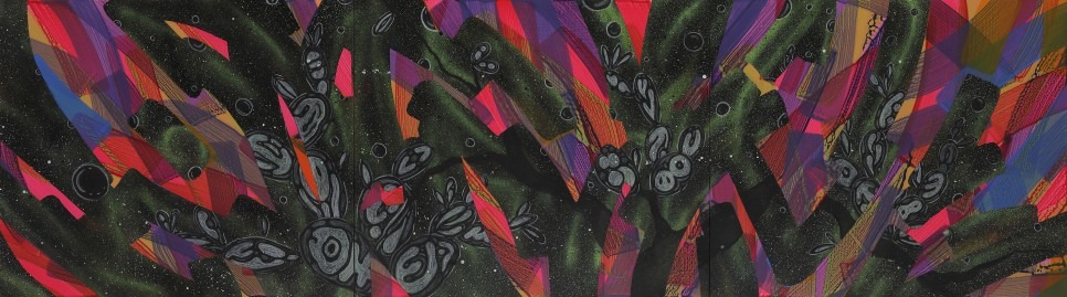 between space · mixed media on panel · 60.6×218.1cm · 2021 · between space · mixed media on panel · 우하남 · Woo Hanam · (이미지출처 = 페페로미) · (Source = peperomi)