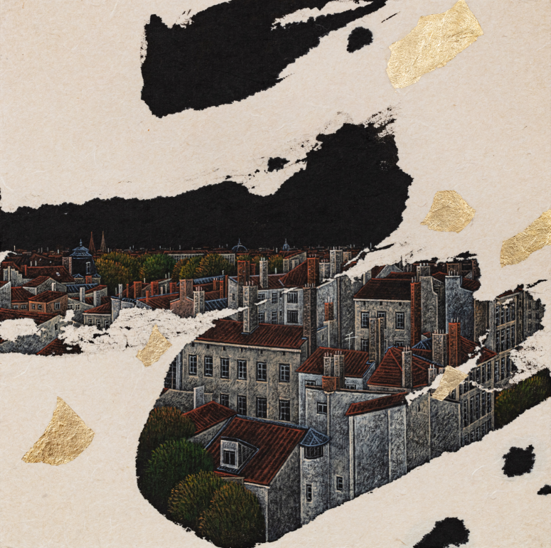 A little talk-Lyon · Chinese ink, acrylic and gold leaf on Korean paper · 30x30cm · 2022 · A little talk-Lyon · Chinese ink, acrylic and gold leaf on Korean paper · 박지은 · Park Jieun · (이미지 제공 = 서정아트) · (Source = Seoujungart)