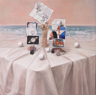 STILL LIFE-LOVE · Oil on constructed birch panel · 60 x 60 x 7 cm · 2022 · STILL LIFE-LOVE · Oil on constructed birch panel · 이경미 · Lee Kyoungmi · (출처=갤러리 플래닛)