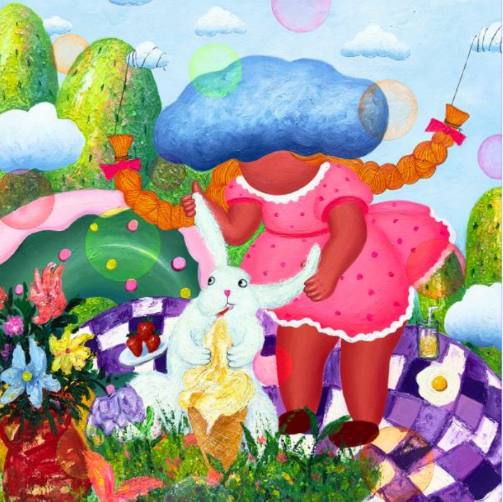 SWEET SHARED TIME · acrylic on canvas · 80 x 80cm · 2022 · SWEET SHARED TIME · acrylic on canvas · 베이치치 · Beiqiqi · ⓒ FFF AND ARTIST. ALL RIGHTS RESERVED. · ⓒ FFF AND ARTIST. ALL RIGHTS RESERVED.