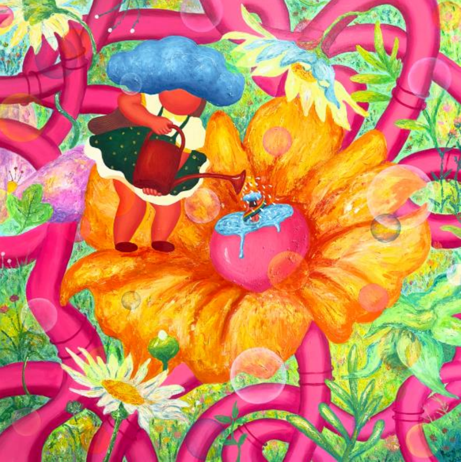 WATER ME · acrylic on canvas · 150x150cm · 2022 · WATER ME · acrylic on canvas · 베이치치 · Beiqiqi · ⓒ FFF AND ARTIST. ALL RIGHTS RESERVED. · ⓒ FFF AND ARTIST. ALL RIGHTS RESERVED.
