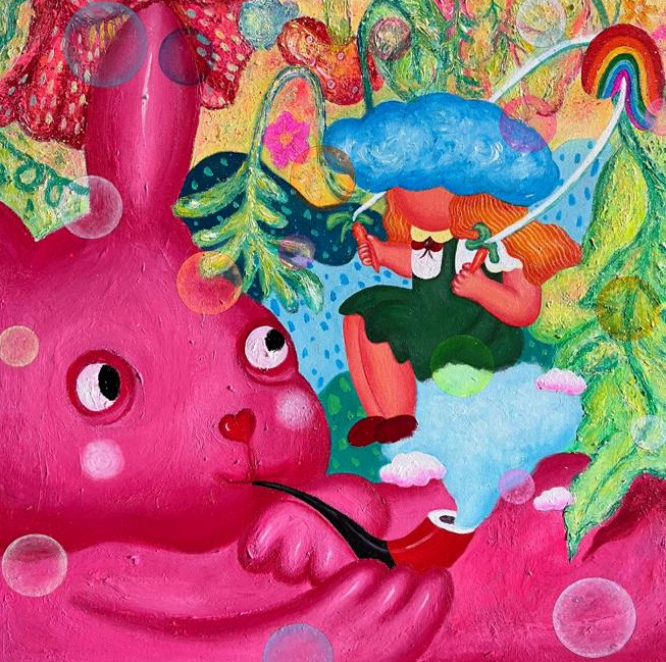 Dream a little dream of me · Acrylic on canvas · 70 x 70cm · 2022 · Dream a little dream of me · Acrylic on canvas · 베이치치 · Beiqiqi · ⓒ FFF AND ARTIST. ALL RIGHTS RESERVED. · ⓒ FFF AND ARTIST. ALL RIGHTS RESERVED.