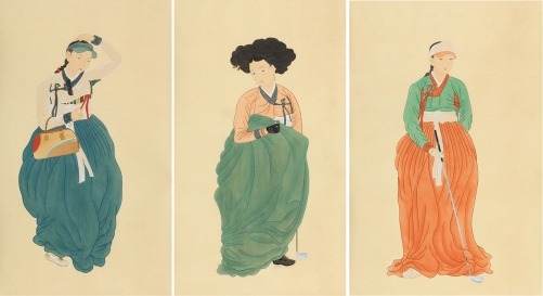 미인도 · 비단에 석채 · 42x76cm(each) · 2011 · 함보경 · Ham Bogyeong · (이미지 출처 = 아트스페이스 J) · (Source = Artspace J)
