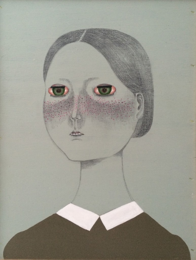 소,녀 · 나무판넬에혼합재료 · 24.5x33.3cm · 2013 · Mixed materials on wooden panels · 장수지 · Jang Suji · (이미지 출처 = 클램프 갤러리) · (Image Source = klamp gallery)