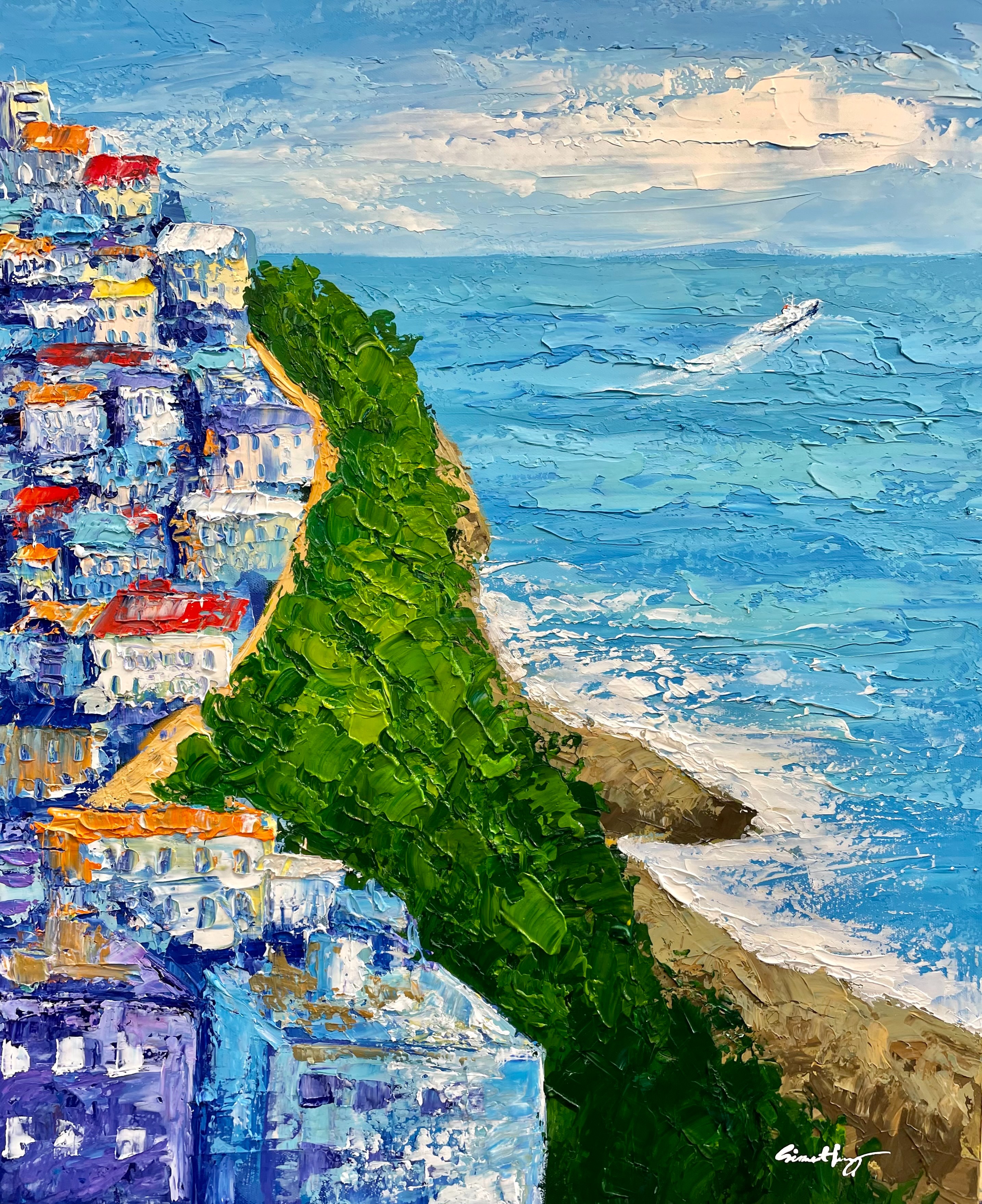 영도 흰여울마을 · Acrylic on canvas · 72.7x60.6cm · 2021 · 황신애 · Hwang Sinae · (이미지 제공 = 아트모아 갤러리) · (Source = artmoa Gallery)