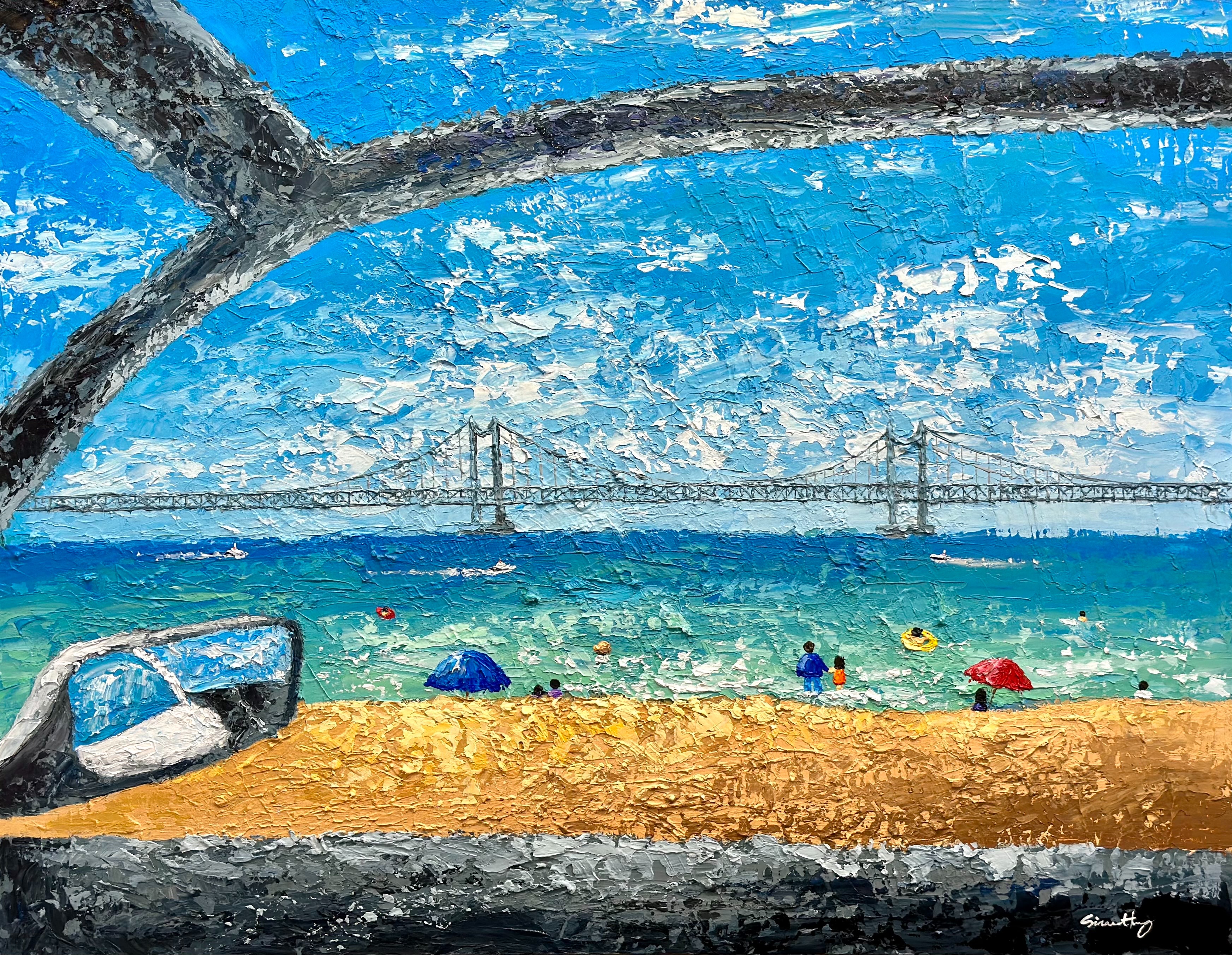 광안리 출근길 · Acrylic on canvas · 116.8x91cm · 2023 · 황신애 · Hwang Sinae · (이미지 제공 = 아트모아 갤러리) · (Source = artmoa Gallery)