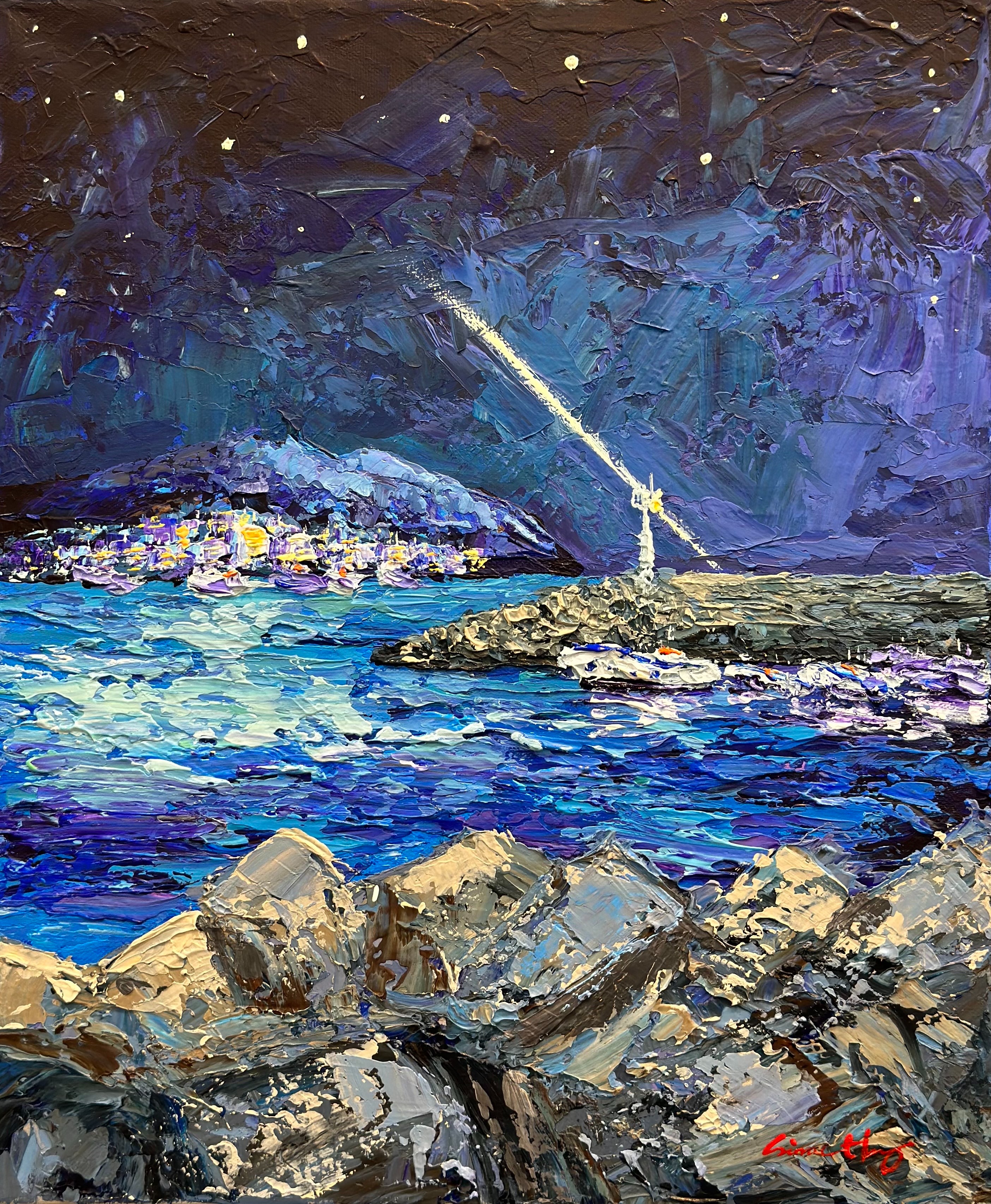 송도 바닷가에서 · Acrylic on canvas · 45.5x37.9cm · 2023 · 황신애 · Hwang Sinae · (이미지 제공 = 아트모아 갤러리) · (Source = artmoa Gallery)