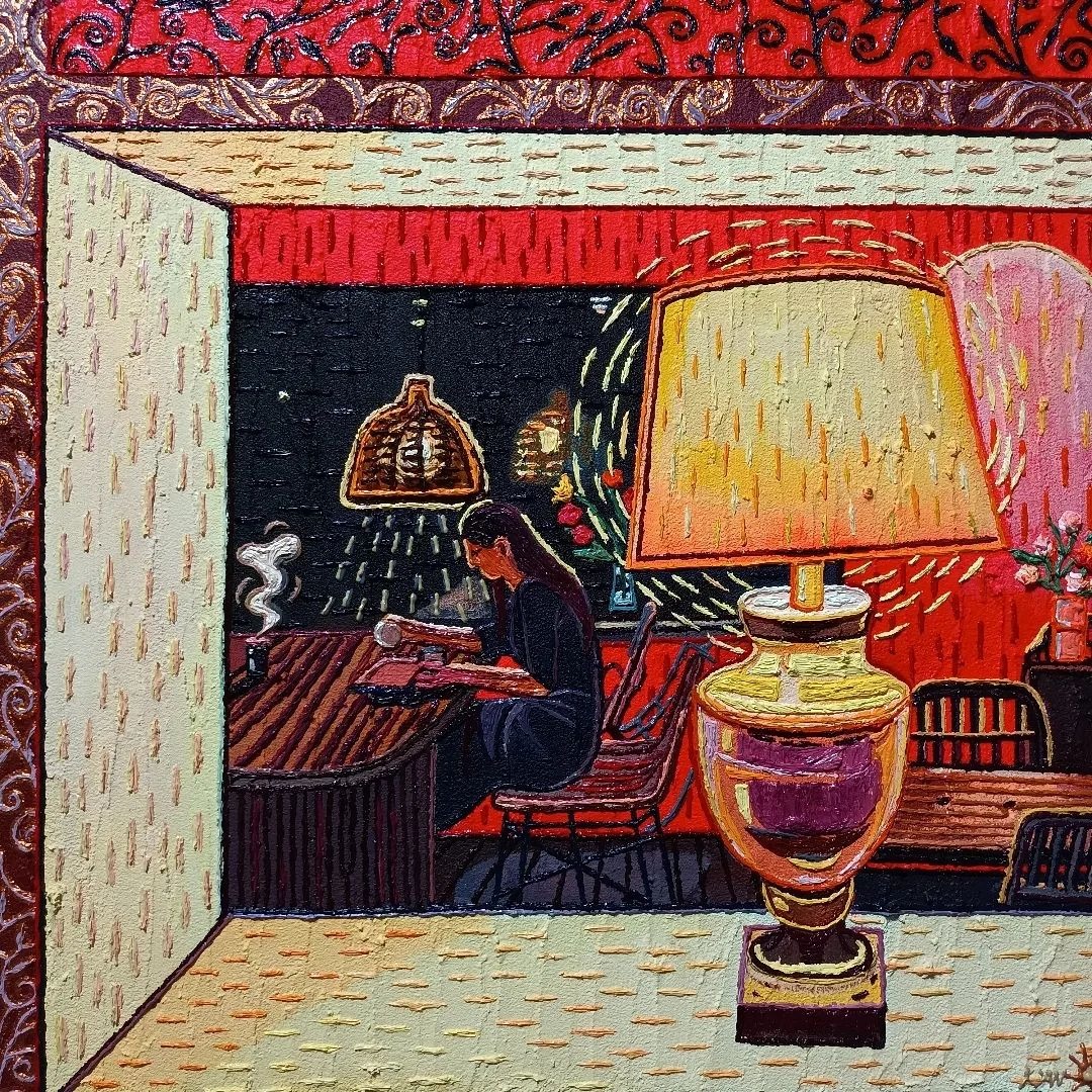 때론 다투기도 하지만 그래도 언제나 소중한 나의 빛 · 캔버스에 혼합 재료 · 45 x 45 cm · 2022 · 김예원 · Kim yewon · (이미지 출처 = ​루트 갤러리) · (Source = Root art gallery)