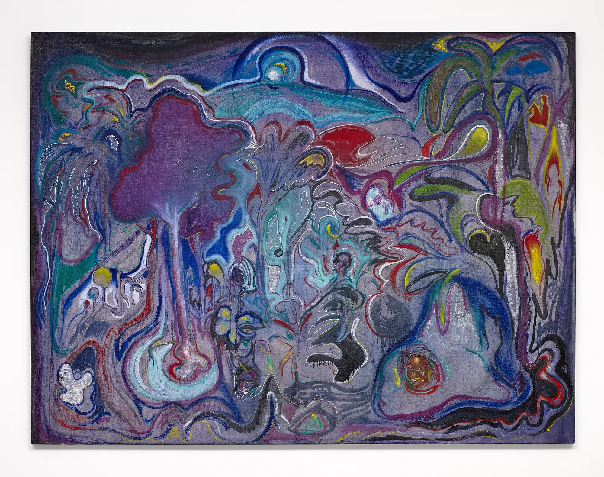 Las Blancas Dentaduras Perforando La Noche · oil on linen · 142.5 cm × 188 cm × 3 cm · 2023 · Las Blancas Dentaduras Perforando La Noche · oil on linen · 알레한드로 피네이로 베요 · Alejandro Piñeiro Bello · (이미지 출처 = 페이스 갤러리) · (Image Source = pace gallery)