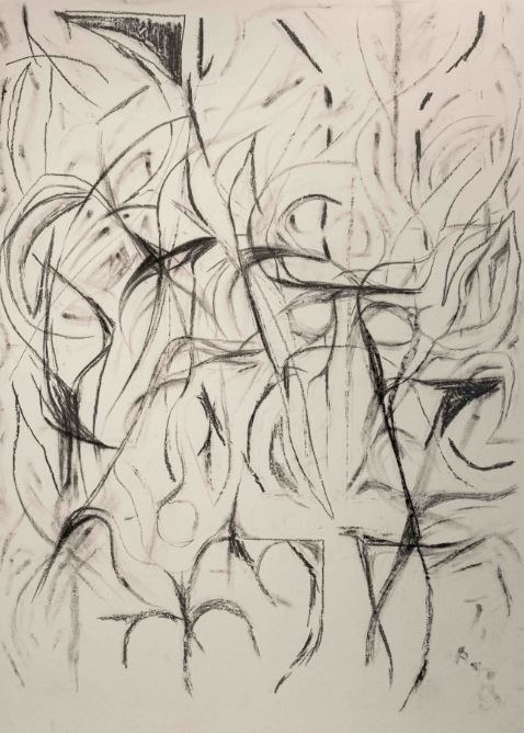 pnk nght · Graphite and coal on canvas · 186 x 133 cm · 2021 · pnk nght · Graphite and coal on canvas · Peppi Bottrop · Peppi Bottrop · (이미지 출처 = pkm갤러리) · (Image Source = pkm gallery)