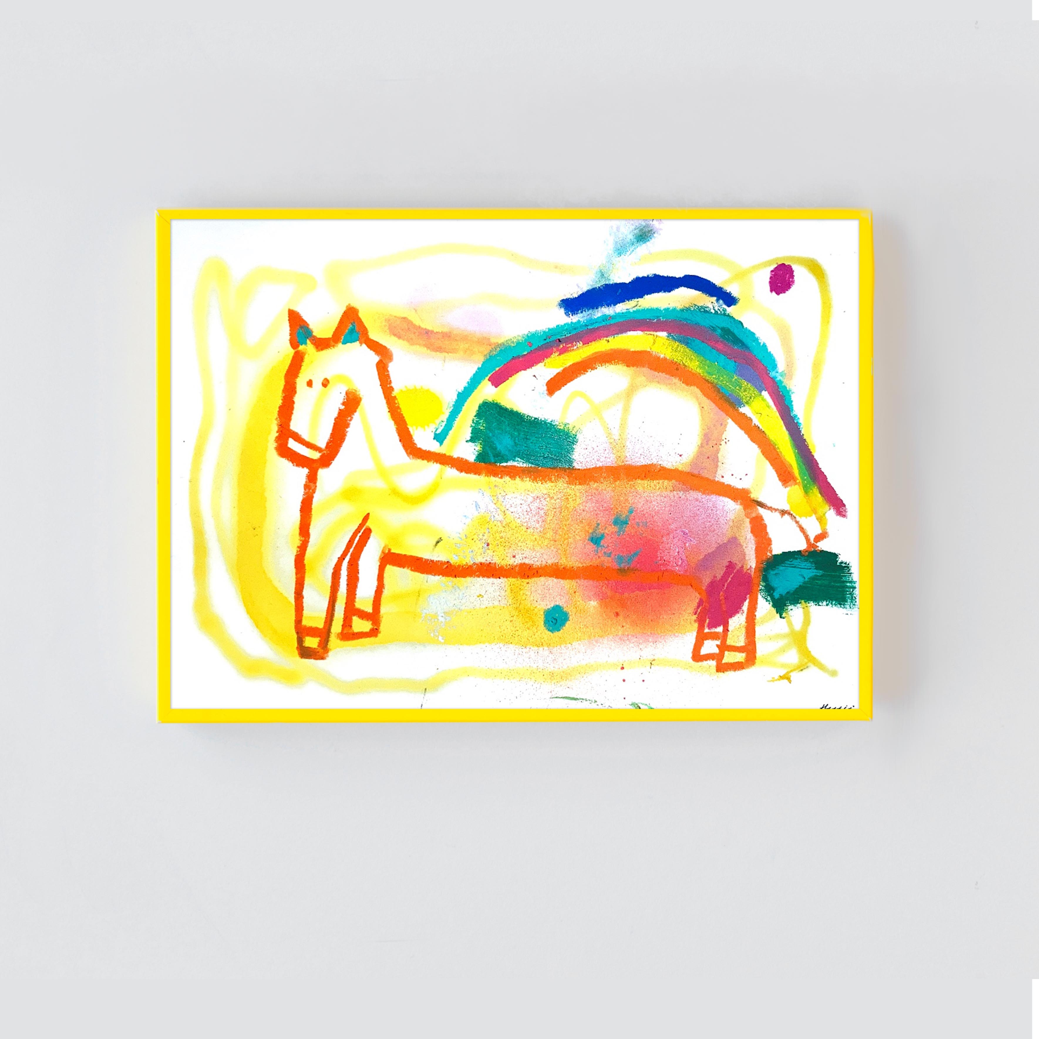 무지개를 띄운 말 · acrylic & oil pastel on paper · 29.7x21cm · 2022 · Rainbow on the horse · acrylic & oil pastel on paper · 원희수 · Won Heesu · (이미지 출처 = 작가 제공) · (Source = Won Heesu)
