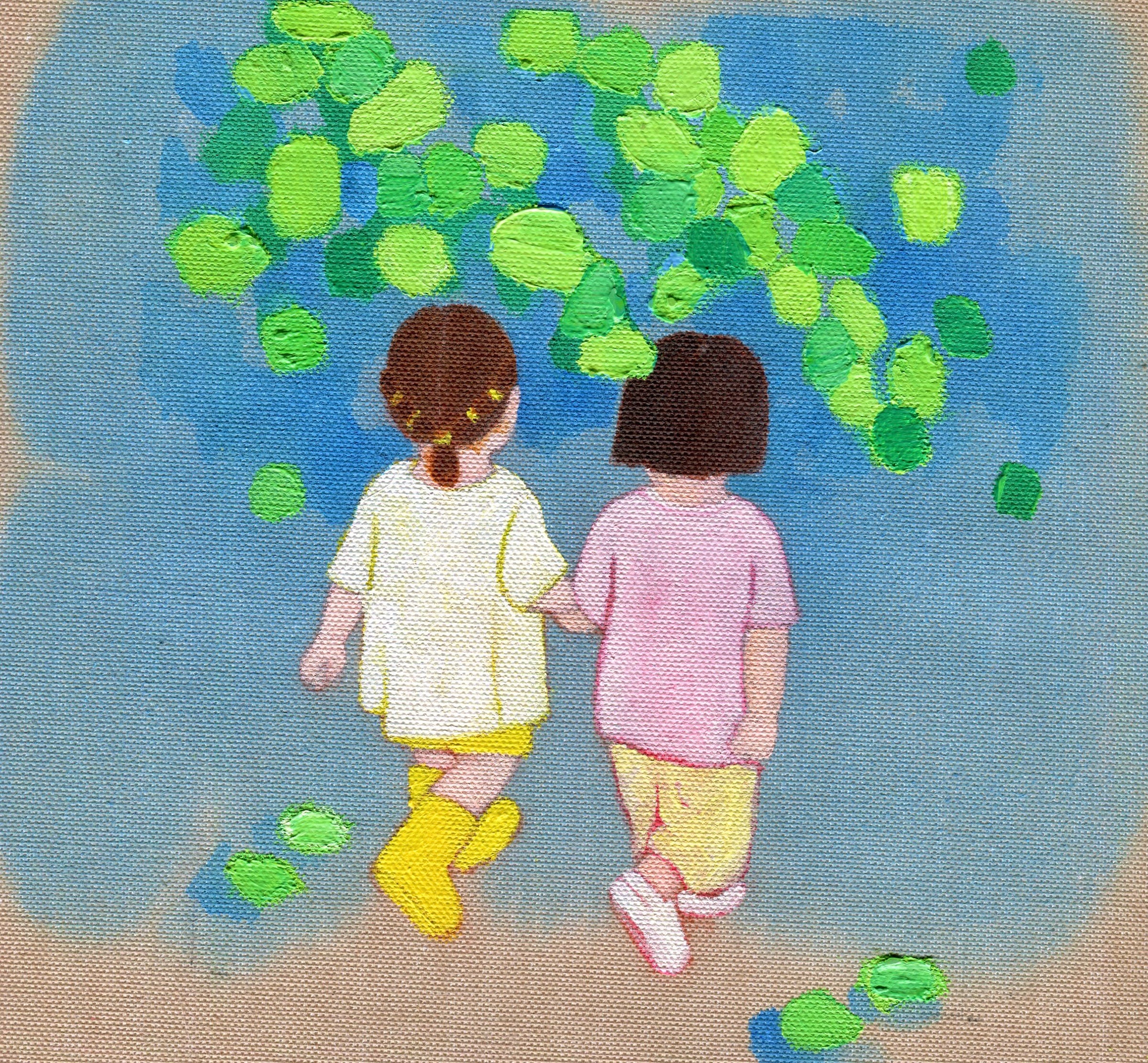 같이 걸을까 · 린넨에 아크릴채색 · 13.8x13.8cm · 2023 · 김한울 · Kim Hanul · (이미지 제공 = 리갤러리) · (Source = Lee Gallery)