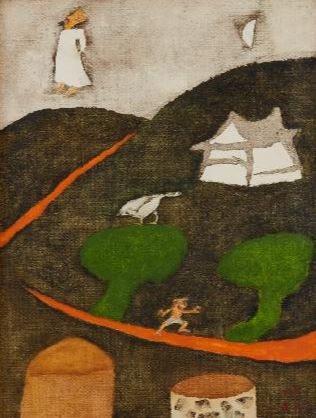 밤과 노인 · 캔버스에 유화 물감 · 41x32cm · 1990 · 장욱진 · Chang Ucchin · (이미지 출처 = 국립현대미술관) · (Image Source = MMCA)