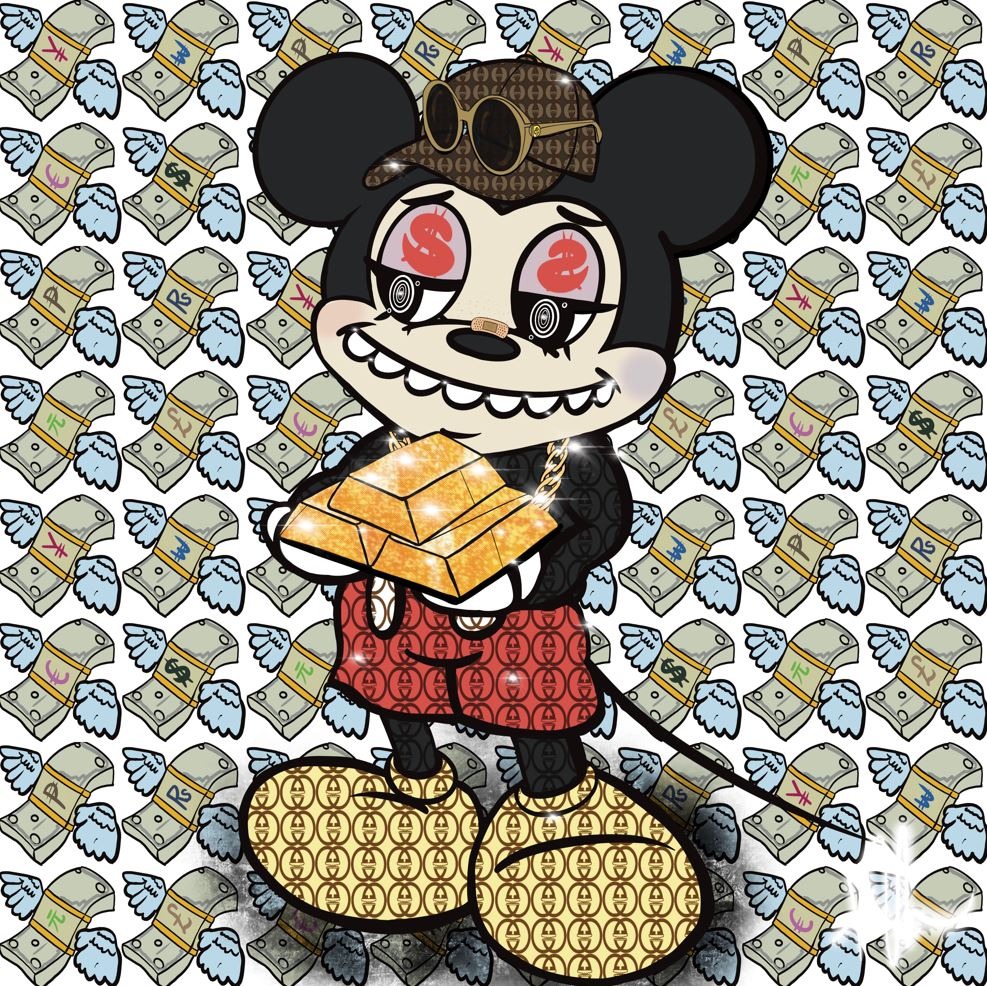 행운을 주는 미키마우스 머니-미 · Giclee on canvas · 600x600mm · 2022 · The lucky mickey mouse Money-Me · Giclee on canvas · (이미지 출처 = 히피한남) · (Image Source = hippiehannam)
