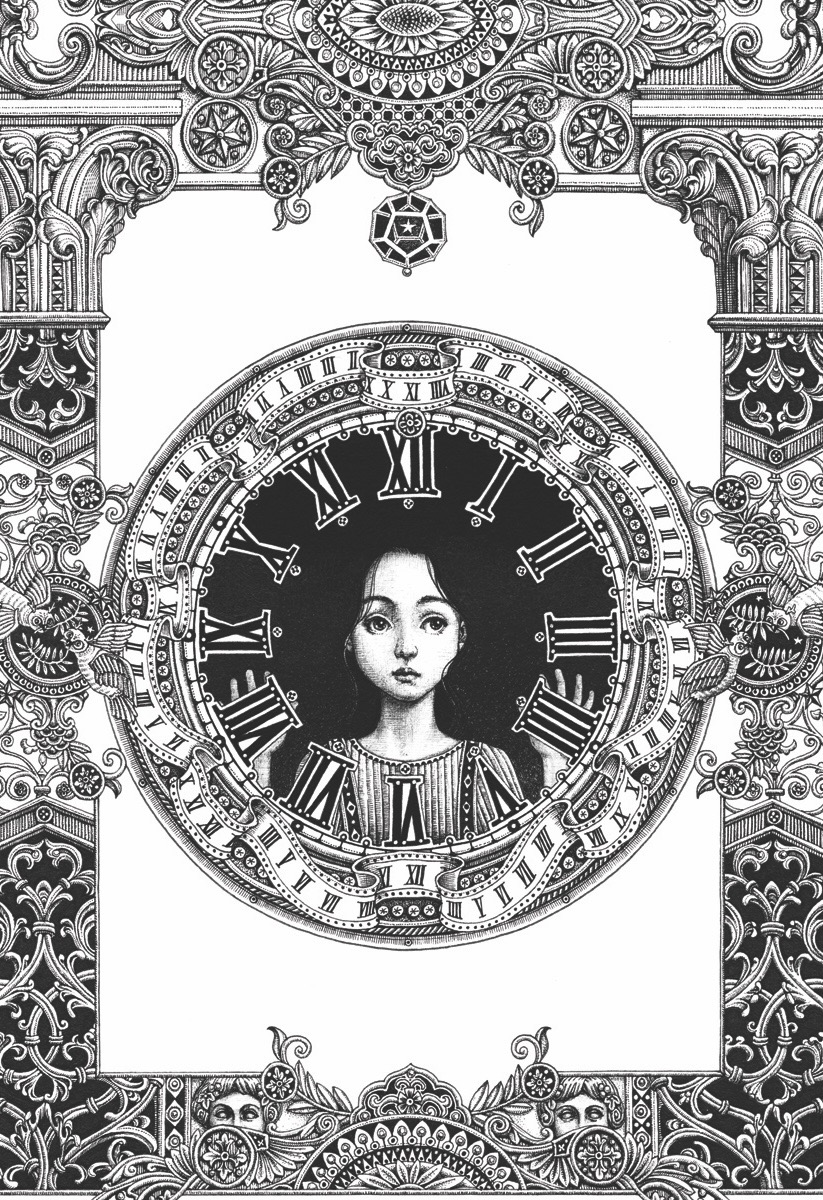The Mysterious Mansion Trapped Inside The Clock · Inkpen · 30×21cm · 2018 · The Mysterious Mansion Trapped Inside The Clock · Inkpen · 송지혜 · Jihye Song · (출처 = 히피한남) · (Source = Hippie Hannam)