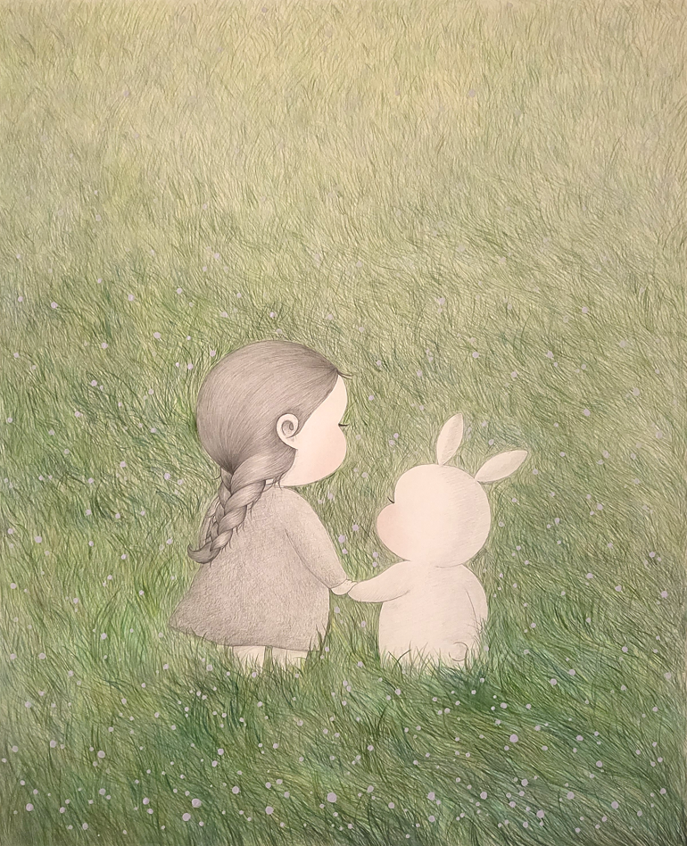 Hand in Hand · mixed media on paper · 53 x 65 cm (15) · 2023 · Hand in Hand · mixed media on paper · 꼬닐리오 · Coniglio · (이미지 출처 = 갤러리효) · (Image Source = gallery hyo)