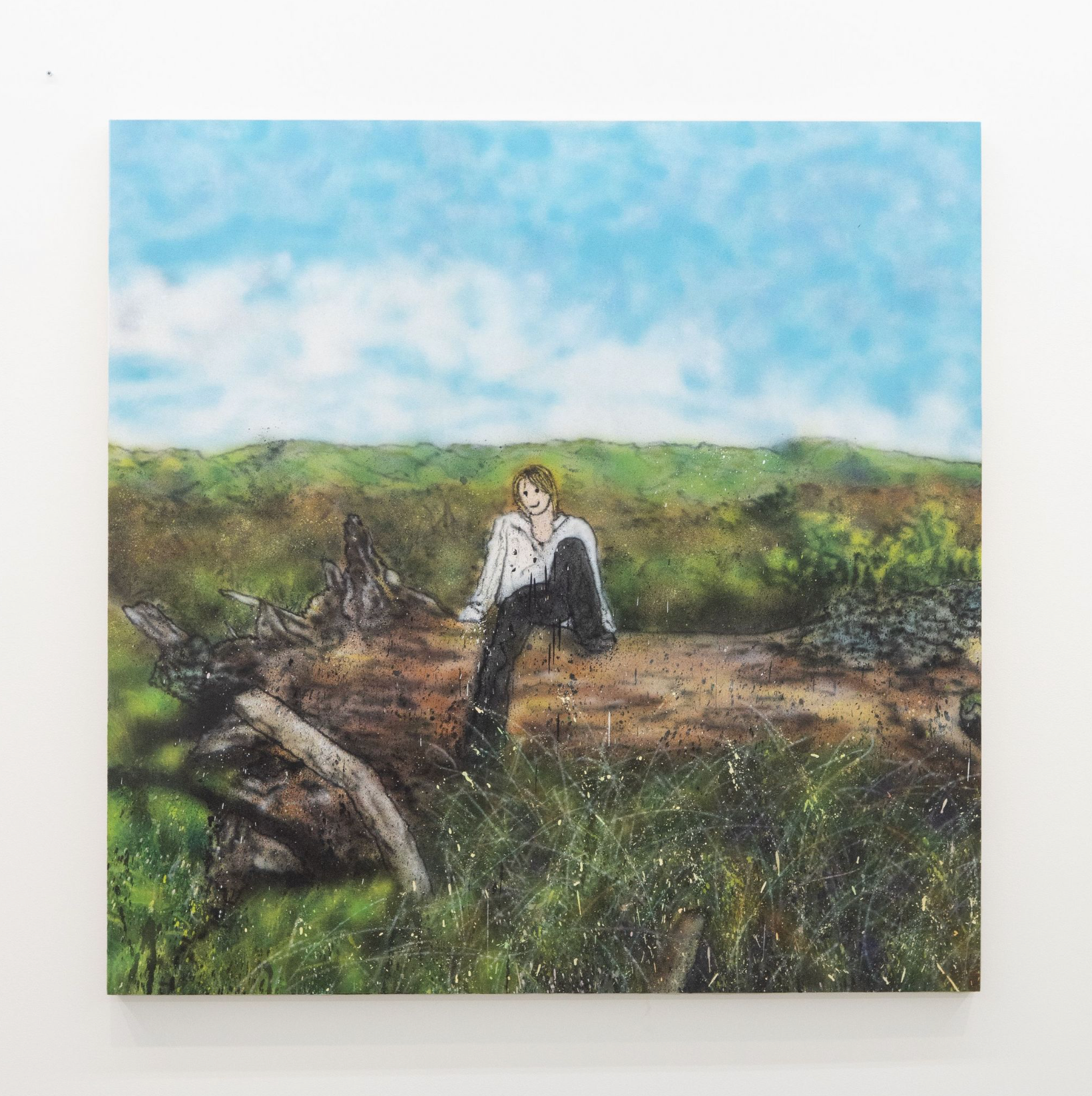 Down to Earth · Acrylic paint, aerosol on canvas · 140 × 140 cm · 2023 · Down to Earth · Acrylic paint, aerosol on canvas · 매드사키 · Madsaki · (출처 = 페로탕, ©2023 MADSAKI/Kaikai Kiki Co., Ltd. All Rights Reserved. Courtesy Perrotin) · (Source = Perrotin, ©2023 MADSAKI/Kaikai Kiki Co., Ltd. All Rights Reserved. Courtesy Perrotin)