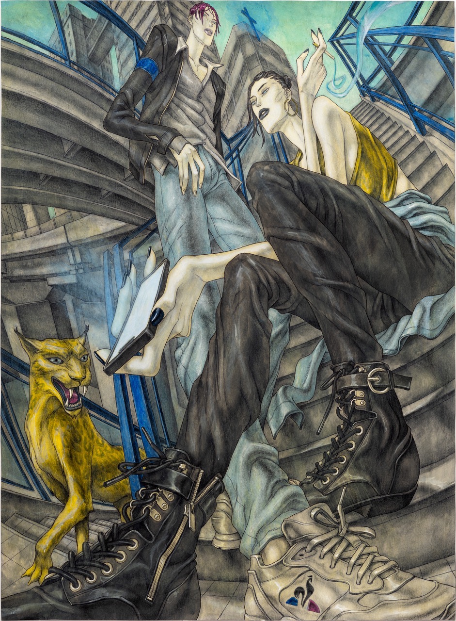 Untitled · Acrylic, ballpoint pen, pencil, and charcoal pencil on paper · 63.5 x 46.5 cm · 2023 · Untitled · Acrylic, ballpoint pen, pencil, and charcoal pencil on paper · David Rappeneau · David Rappeneau · (출처 = 글래드스톤) · (Source = Gladstone Gallery)